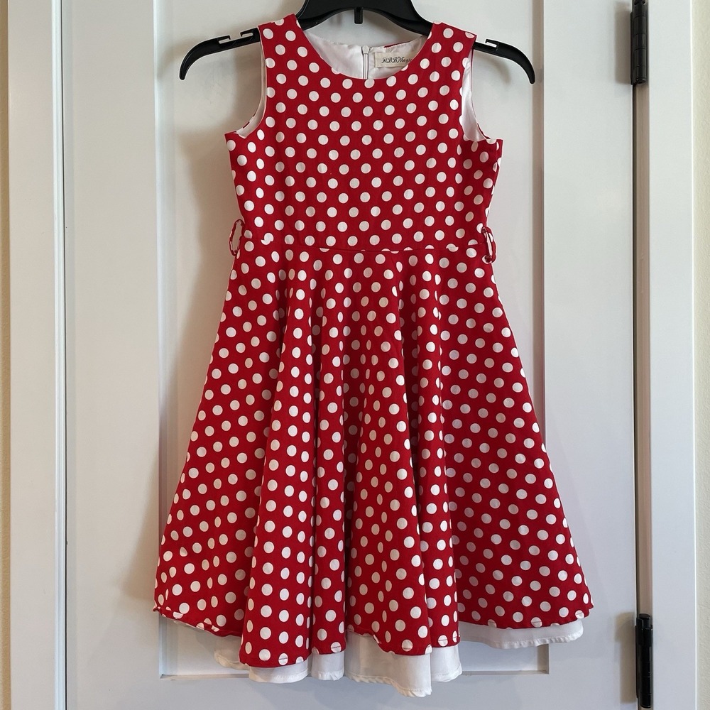 Red‎ White Polka Dot Knee Length Twirling Dress Party Photoshoot Minnie Mouse 10